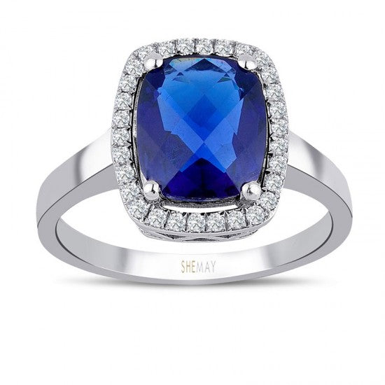 Уникален пръстен от бяло злато с диаманти и сапфир 2.80 карата